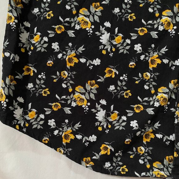 Denim & Flower Black and Yellow Floral Button Up Shirt 100% Cotton Short Sleeve - Picture 7 of 13